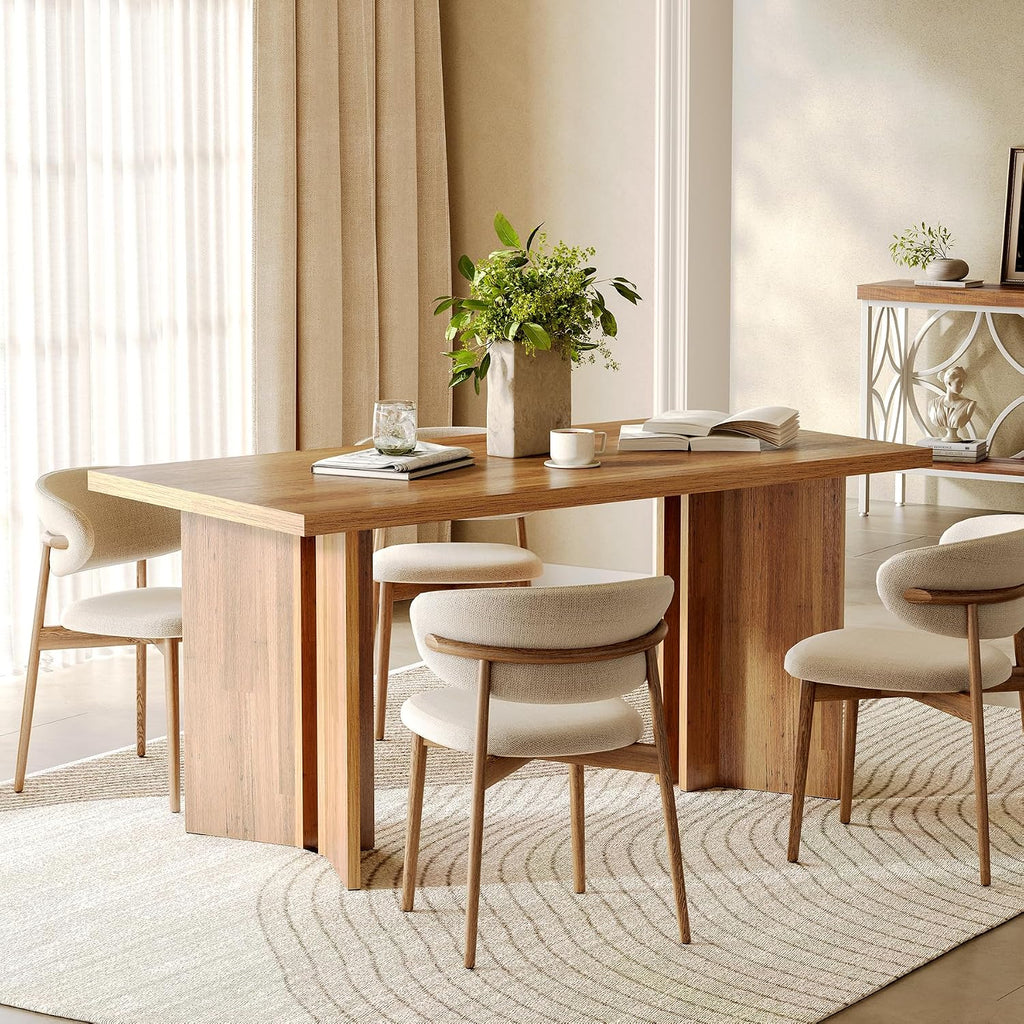 LITTLE TREE Wooden Dining Table Set for 6, 63-Inch Rectangle Kitchen Table, Modern Dinner Table for Home Dining Room, Kitchen Room, Brown
