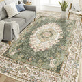Casrage 6'x9' Area Rugs Washable,Green Rug for Living Room Bedroom Kitchen,Large Boho Vintage Bohemian Distressed Carpet Non Slip,Floral