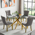 HomVent 5 Piece Round Glass Dining Table Set, Tempered Glass Dinner Table Set for 4 Kitchen Table Set with 4 Velvet Upholstered Chairs for Kitchen Dining Room