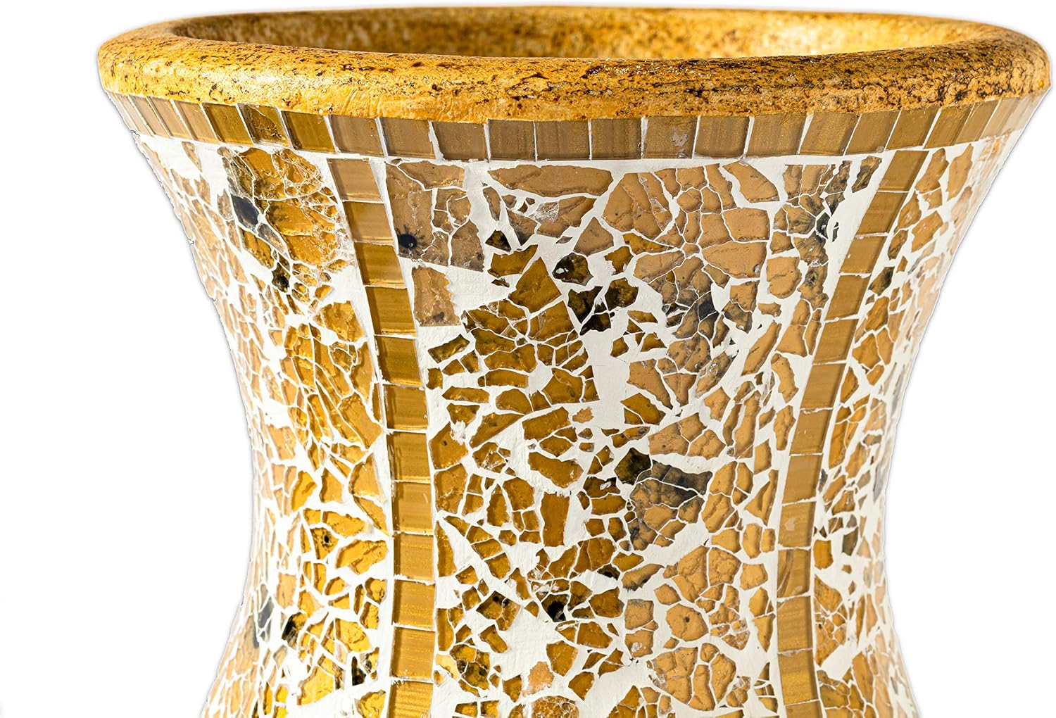 Floor Vase, 24 Inch Mosaic Vase – Tall Cylinder Made of Terracotta with Yellow Tan Glass Mosaic Pieces – Handcrafted Decorative Home Décor Accent Piece for Bedroom, Living Room, Office