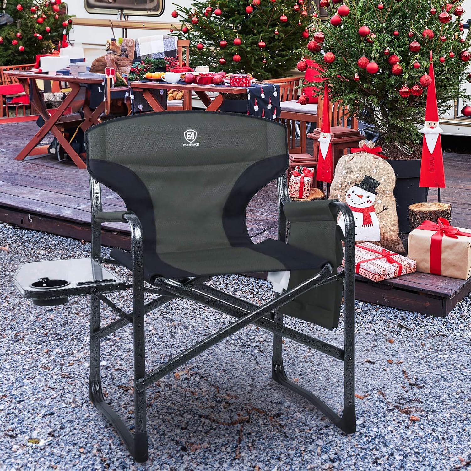 EVER ADVANCED Aluminum Lightweight Folding Director Chair, 350lbs Heavy Duty Camping Chair with Side Table & Storage, 19' Joint-Friendly Height Easy to Stand, Portable Makeup Artist & Vendor Chair