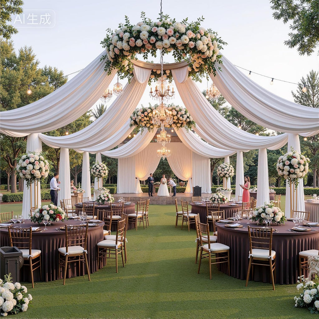 6 Pack Brown Spandex Round Tablecloths for 60 inch Table, Wrinkle Free Stretchy 120inch Fitted 5FT Round Table Cover Cloths with Skirt for Wedding Party Dining Banquet