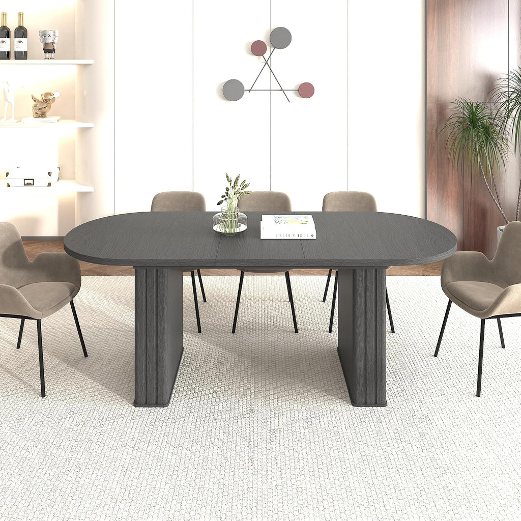 78.74'' Extendable Oval Dining Table with for 4-8, Modern Mid-Century Wood Expandable Kitchen Dinner Conference Table for Living Room Office, Black