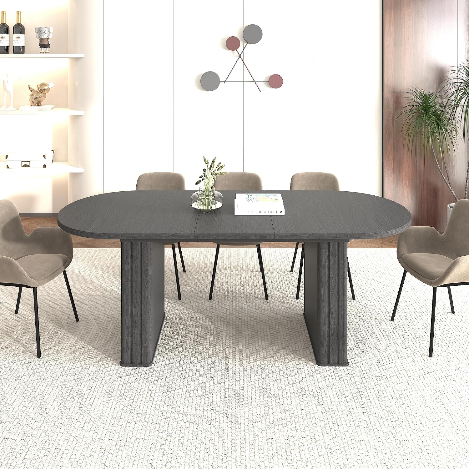 78.74'' Extendable Oval Dining Table with for 4-8, Modern Mid-Century Wood Expandable Kitchen Dinner Conference Table for Living Room Office, Black