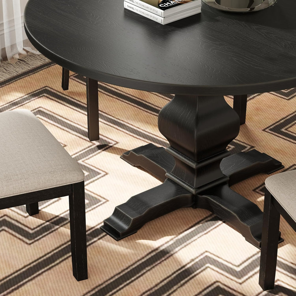 Roundhill Furniture Havre Pedestal Base Round Dining Table, Black
