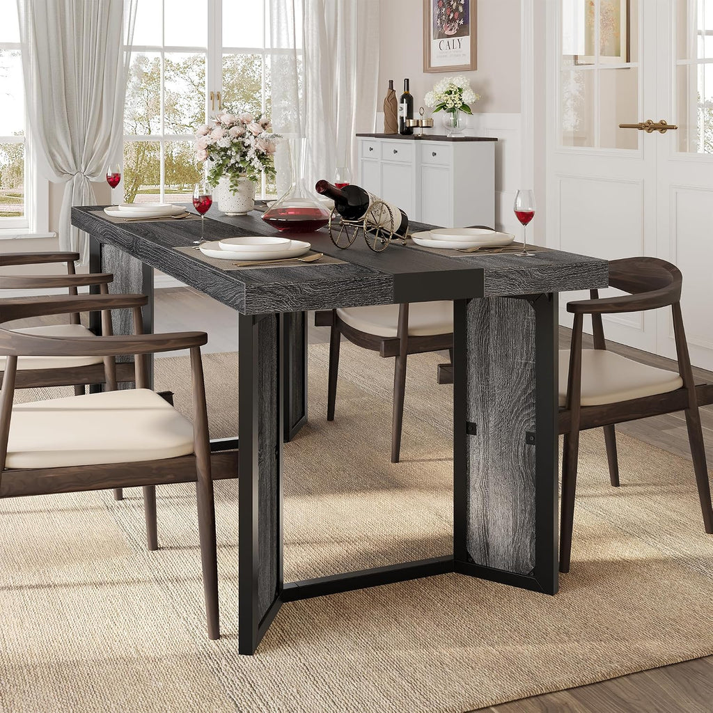 knoworld Industrial Dining Table for 6-8 People, 71' Large Long Wooden Kitchen Table with Sturdy Metal Frame & Brown Finish, Rustic Style Rectangular Dinner Table for Dining Room, Kitchen (Oak Gray)