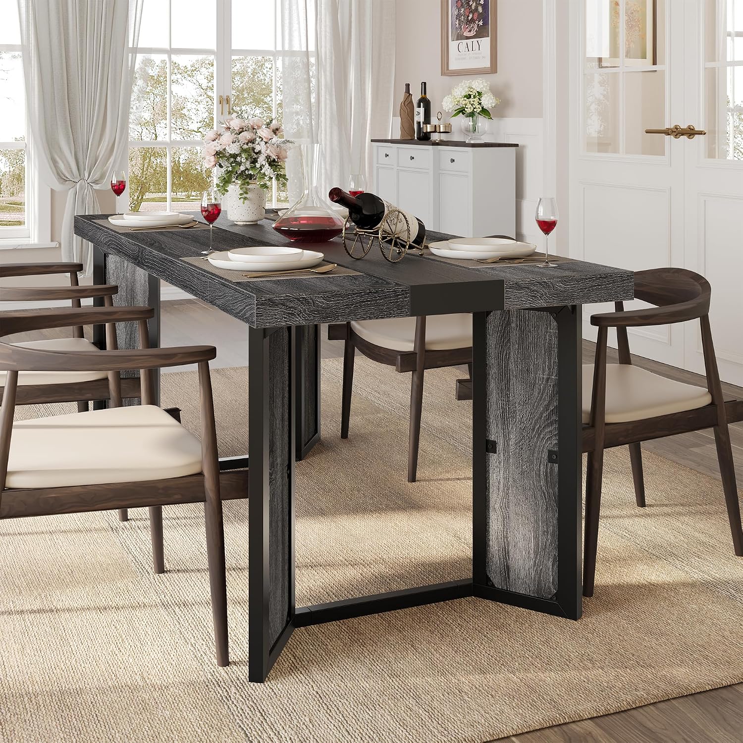 knoworld Industrial Dining Table for 6-8 People, 71' Large Long Wooden Kitchen Table with Sturdy Metal Frame & Brown Finish, Rustic Style Rectangular Dinner Table for Dining Room, Kitchen (Oak Gray)