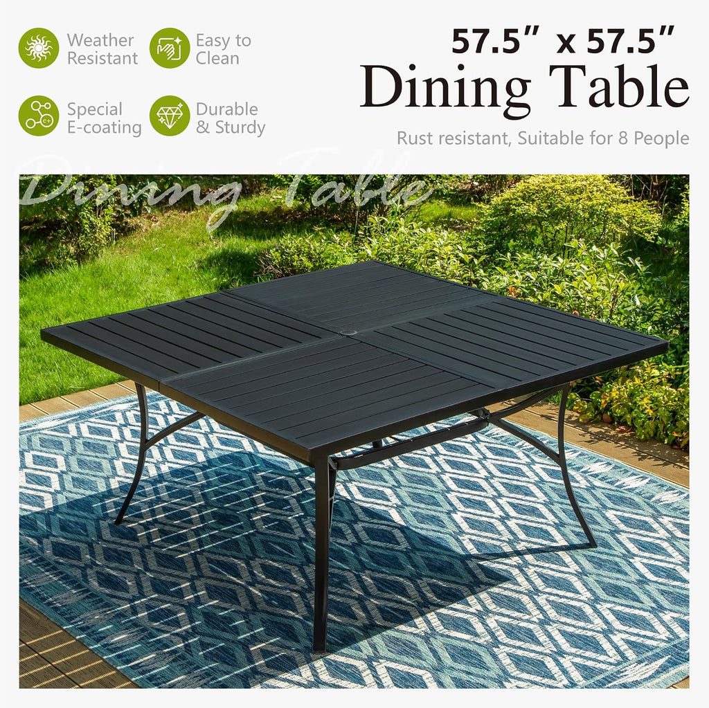 Sophia and William Outdoor Patio Dining Set for 8, Outdoor Table and Chairs, Removable Seat Cushions, 57.5' Square Black Patio Dining Table