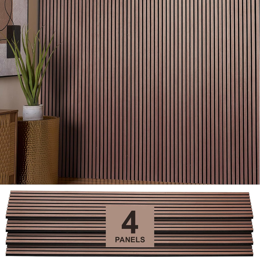 Wood Panels for Wall - Oak Acoustic Wall Panels - 4PK Wall Wood Panels - 94.49' x 12 - Soundproof Wall Panels for Decor - Acoustic Slat Wood Wall Panels for Interior Decoration of Walls (Walnut)