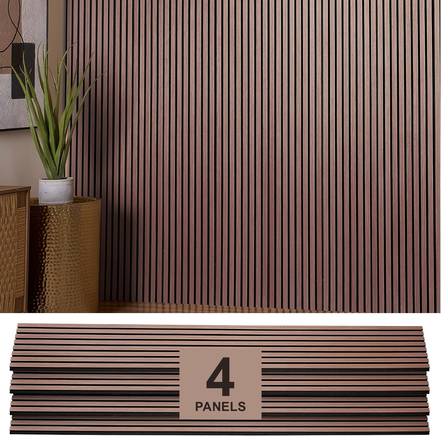 Wood Panels for Wall - Oak Acoustic Wall Panels - 4PK Wall Wood Panels - 94.49' x 12 - Soundproof Wall Panels for Decor - Acoustic Slat Wood Wall Panels for Interior Decoration of Walls (Walnut)
