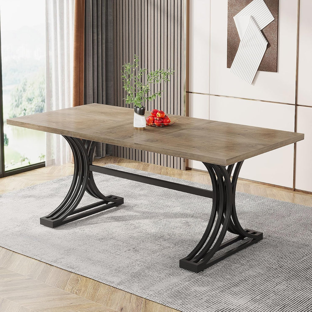 Tribesigns 63-Inch Rectangular Dining Table for 4 to 6, Modern Kitchen Tables with Stylish Metal Trestle Legs, Large Dinner Table for Dining Room, Only Table (Grey+Black)
