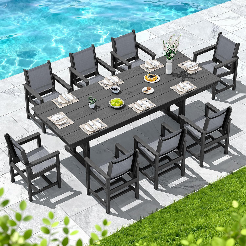 SERWALL Outdoor Dining Chairs Set of 2, All-Weather HDPE Textilene Sling Dining Chair for Backyard, Garden, Black