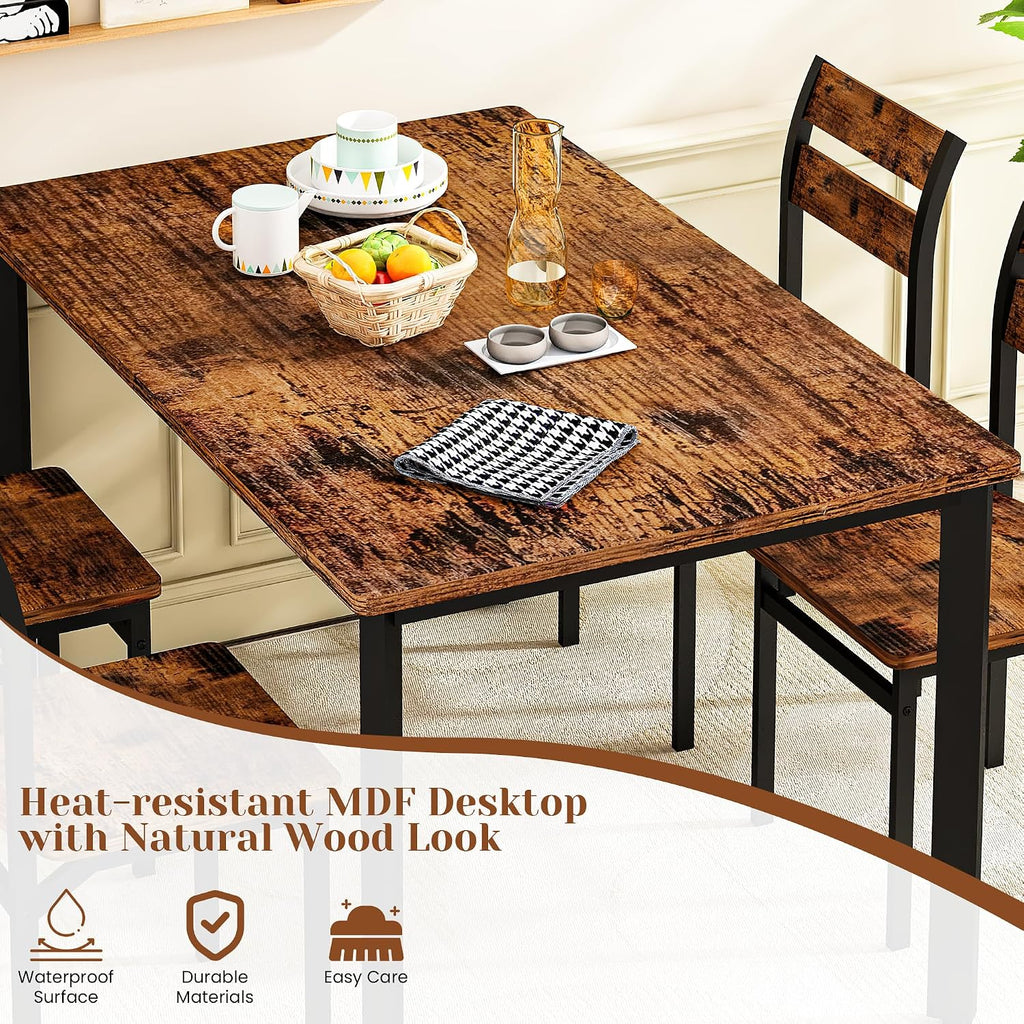 Recaceik Dining Table Set for 4 Wood Kitchen Table Chairs Set, 47 '' Farmhouse 5 Piece Dining Room Table Set, Space-Saving Dinette Set for Breakfast Nook, Apartment, Brown