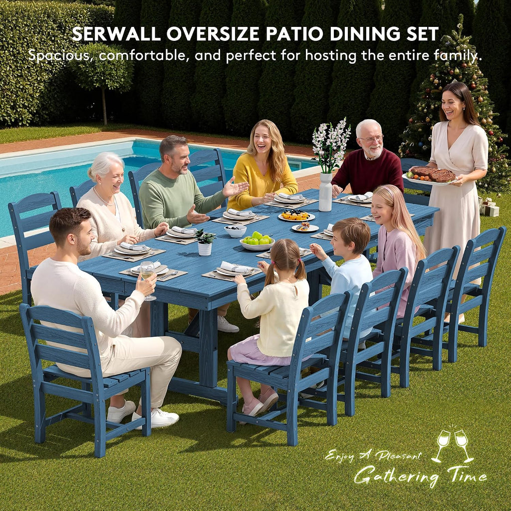 SERWALL Outdoor Dining Table, 84' Rectangular Dining Table for 6-10 Person, All Weather HDPE Outdoor Furniture for Backyard, Garden, Navy