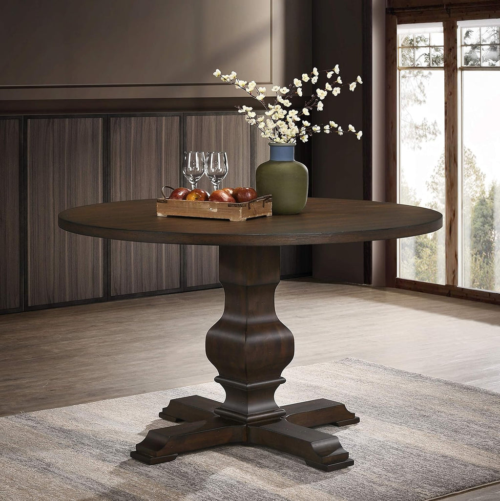 Roundhill Furniture Havre Pedestal Base Round Dining Table, Espresso