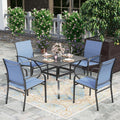 HERA'S HOUSE 5 Pieces Patio Dining Set, Outdoor Table and Chairs Set for 4, 4 x Blue Textilene Dining Chair, 37' Square Metal Dining Table, for Lawn Garden Backyard Deck
