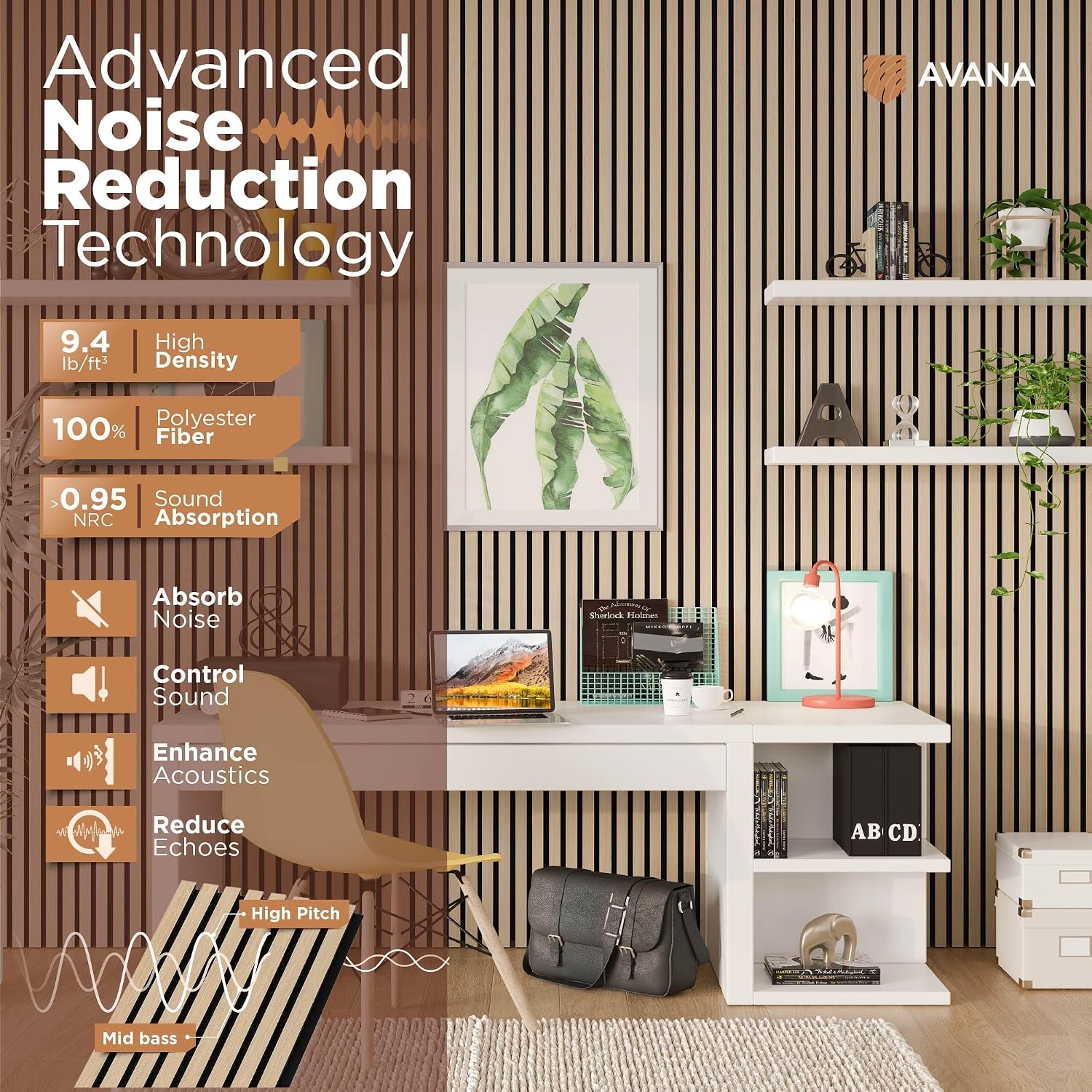 Avana Acoustic Wood Wall Panels – 93.2x11.25 Inch Panels – Fits 94x12 Layout – White Oak Acoustic Panels 4 PCs – Wall Panels for Interior Wall Decor for Homes, Offices – Design Wood Panels for Wall