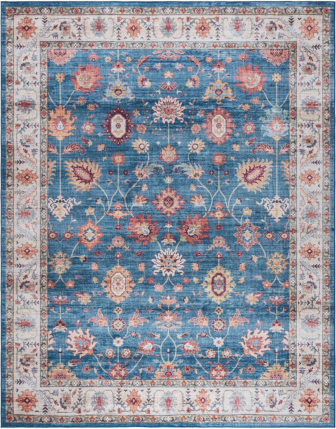 Gertmenian Indoor Boho Accent Rug - 3x5 Small, Non Slip, Super Strong, Ideal for High Traffic Areas in Bedroom, Living Room, Kitchen - Cullen, Blue/Tan, 28930