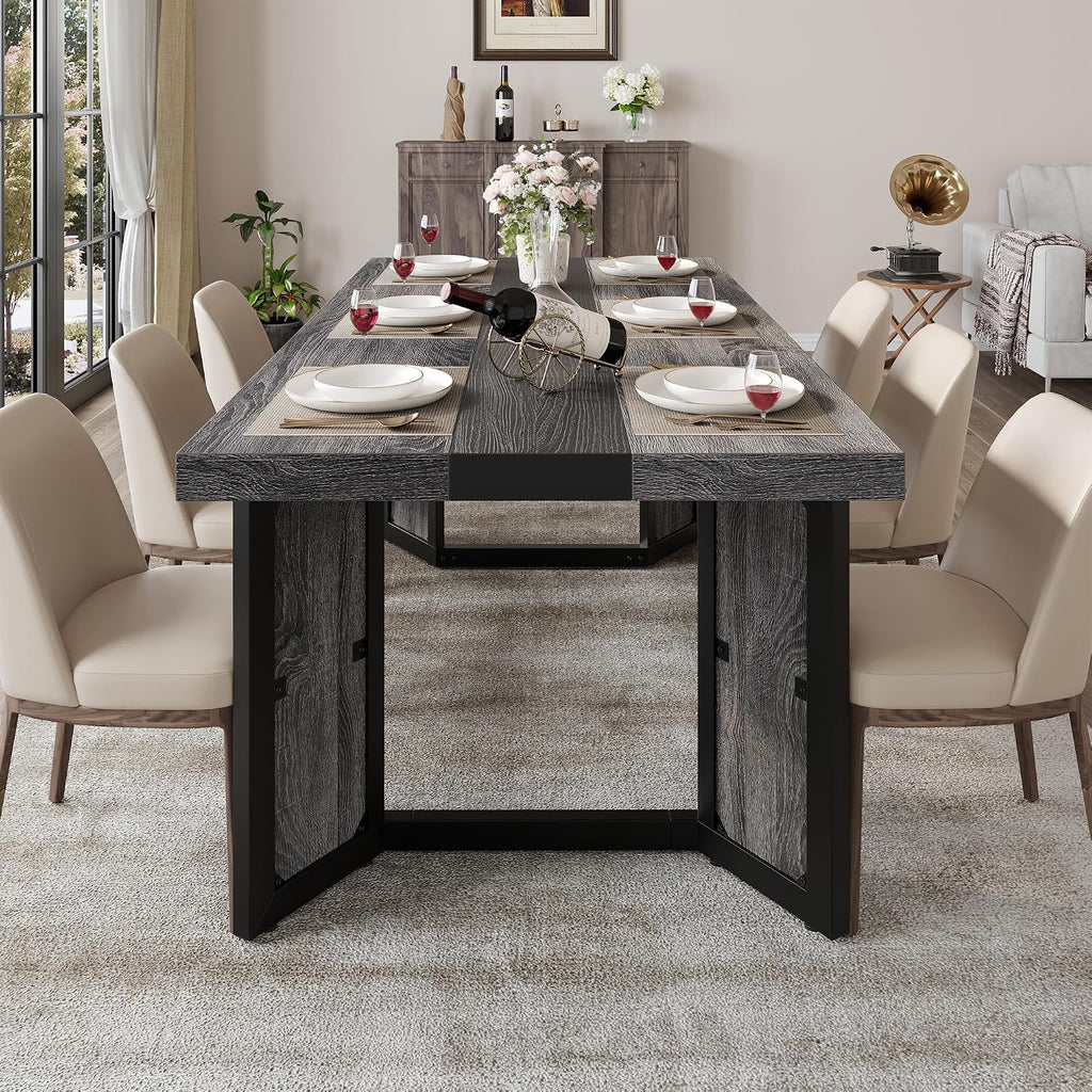 knoworld Industrial Dining Table for 6-8 People, 71' Large Long Wooden Kitchen Table with Sturdy Metal Frame & Brown Finish, Rustic Style Rectangular Dinner Table for Dining Room, Kitchen (Oak Gray)