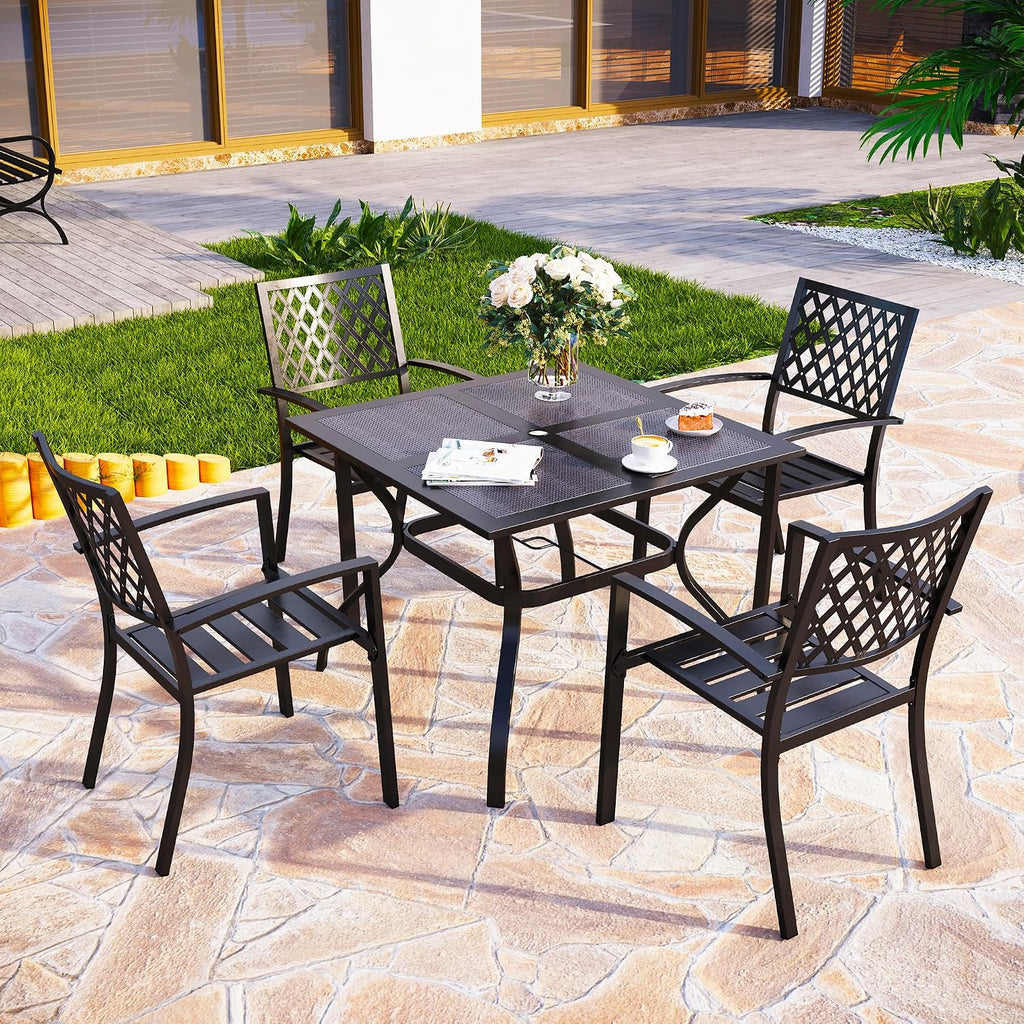 PHI VILLA 37 Inch Outdoor Dining Table Metal Steel Mesh Patio Dining Table Umbrella Table with 1.57' Umbrella Hole (Mesh)
