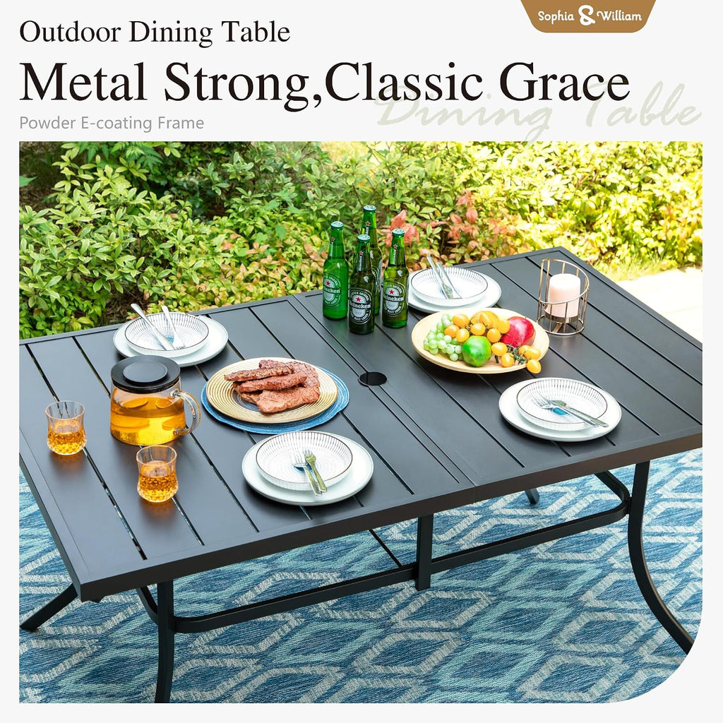 Sophia and William Outdoor Patio Dining Set for 6, Outdoor Table and Chairs, Removable Seat Cushions, 59' Black Patio Dining Table