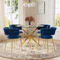 Round Glass Dining Table Set for 4, 36'' Small Circle Glass Kitchen Table with 4 Luxury Blue Gold Velvet Dining Chairs, 5-Piece Dining Room Table Set for Small Place(Gold Base)