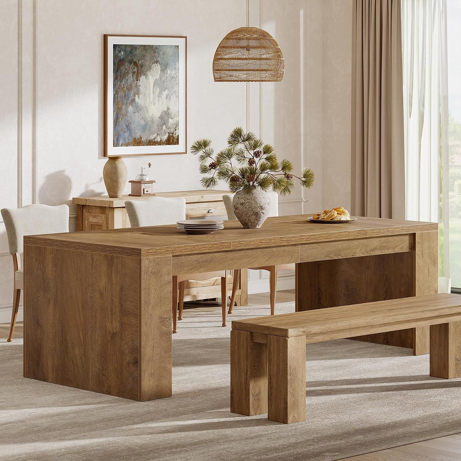 Tribesigns Large Dining Table for 6-8 People, 70.9' Rustic Wooden Kitchen Dinner Table, Rectangle Dining Table with Sturdy Frame for Kitchen, Dining Room, Brown