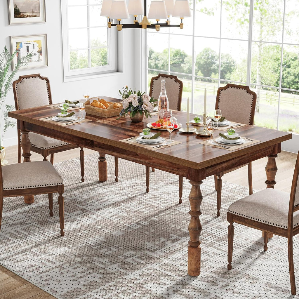 Tribesigns 62' Farmhouse Dining Table for 4-6 People, Large Rectangle Kitchen Table, Dinner Table Kitchen & Dining Room Furniture with Carved Turned Legs