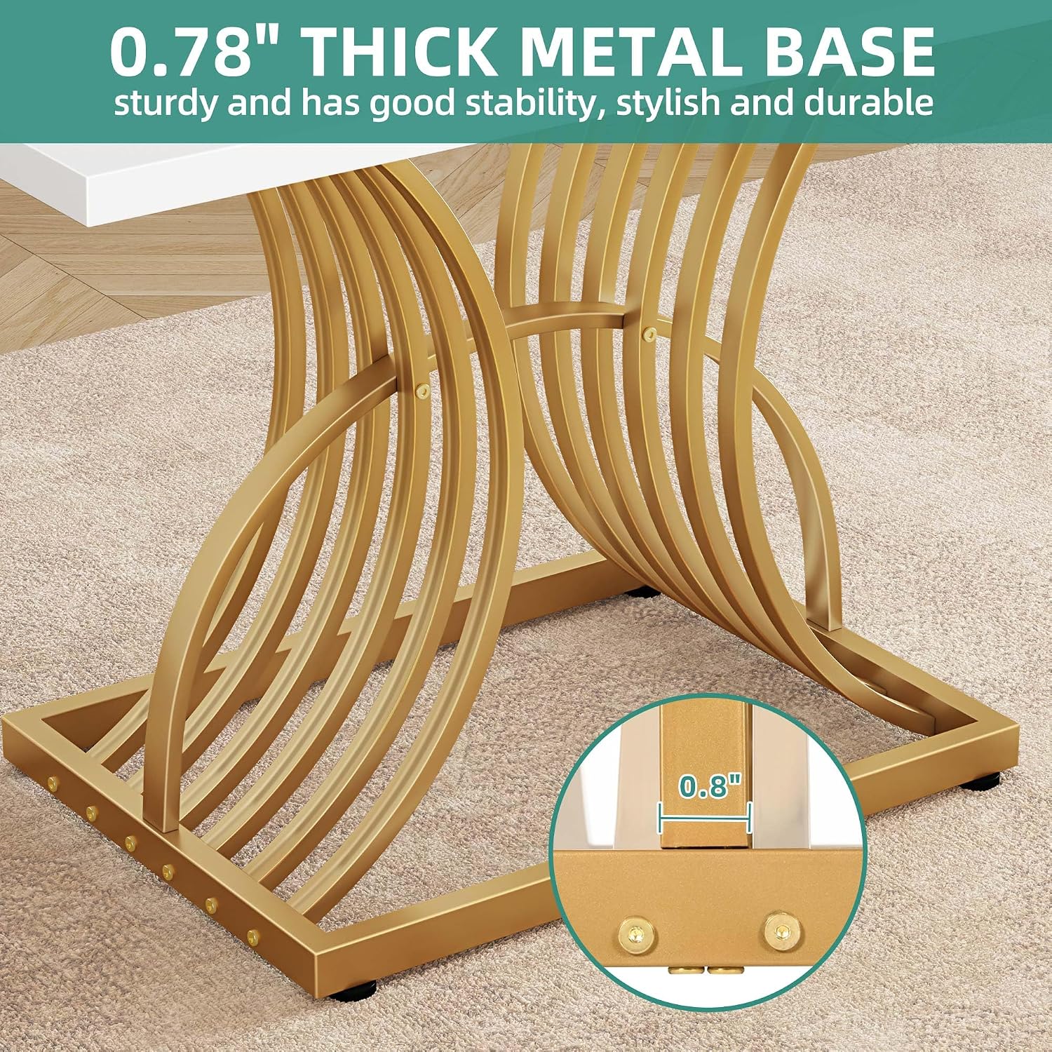 YITAHOME 47'' Modern Dining Table for 4, Small Kitchen Dinner Table with White Tabletop and Geometric Gold Legs, Rectangular Kitchen & Dining Room Furniture