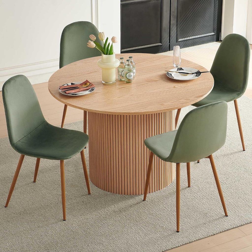 Dining Table Set for 4, Mid Century Modern 47 Inch Wooden Round Dining Table Set, Space Saving (Table + 4 Green Chairs)