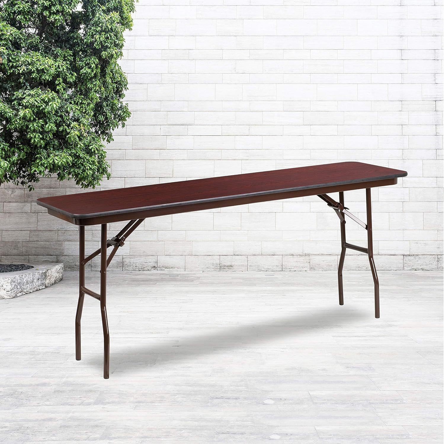 Flash Furniture Frankie 6' Mahogany Melamine Laminate Folding Training and Event Table, Rectangular Folding Training Table, Brown