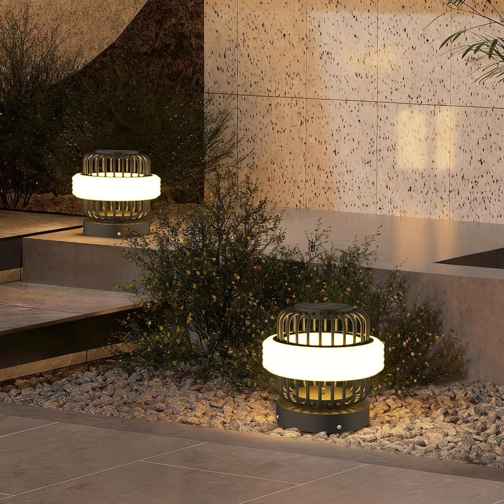 Solar Post Lights with Remote Control, Modern Pillar Light Dusk to Dawn IP54 Waterproof Solar Post Cap Lights with 3200K LED Outdoor Light Fixture for Garden Deck Patio Outside Lighting (Stripe )
