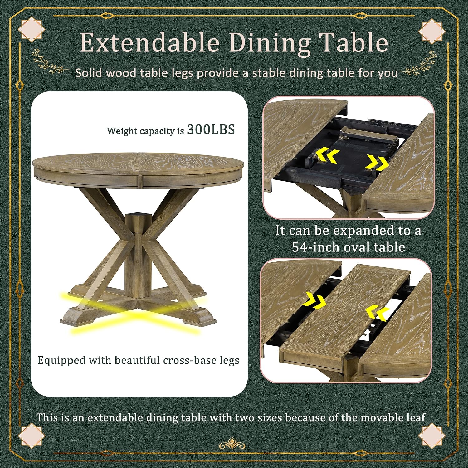 LUMISOL Extendable Round Dining Table for 4-8, Farmhouse 42'-54'' Expandable Kitchen Table with Removable Leaf and Pedestal Base for Kitchen, Dining Room, Living Room, Natural