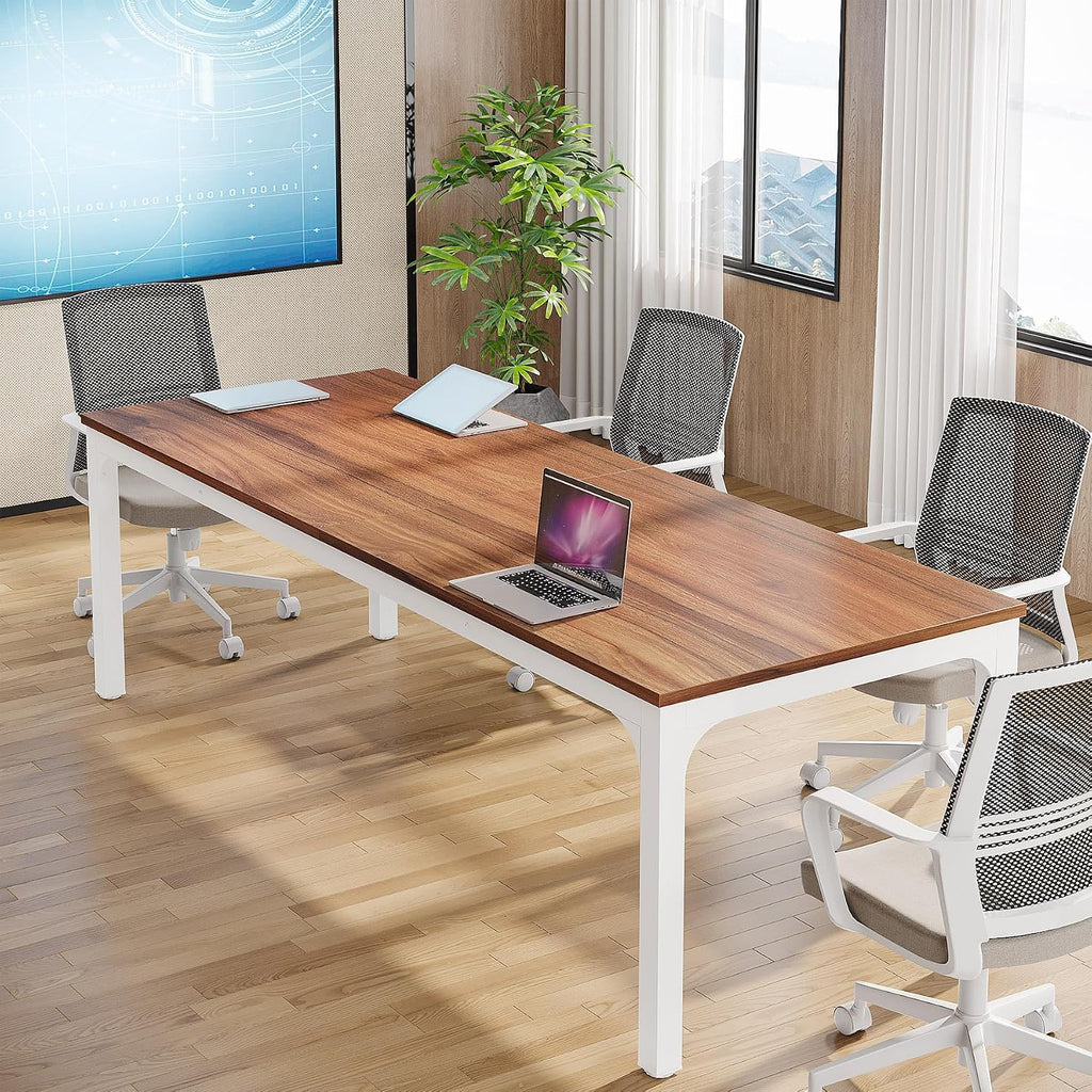Tribesigns 6.5FT Conference Table, 78.7-Inch Rectangle Meeting Seminar Table, Large Business Tables for 6-8 People (Only Table) (Walnut+White)