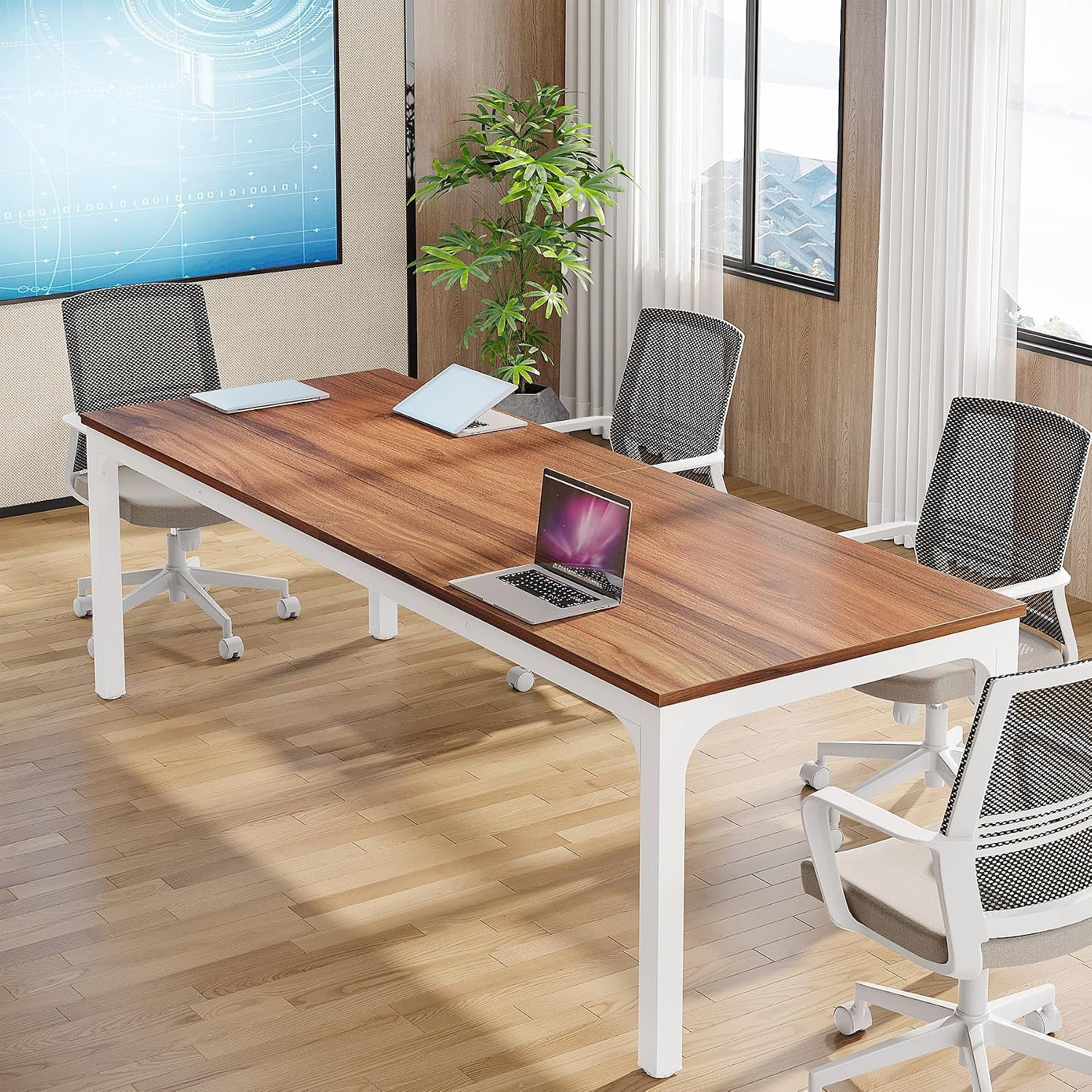 Tribesigns 6.5FT Conference Table, 78.7-Inch Rectangle Meeting Seminar Table, Large Business Tables for 6-8 People (Only Table) (Walnut+White)