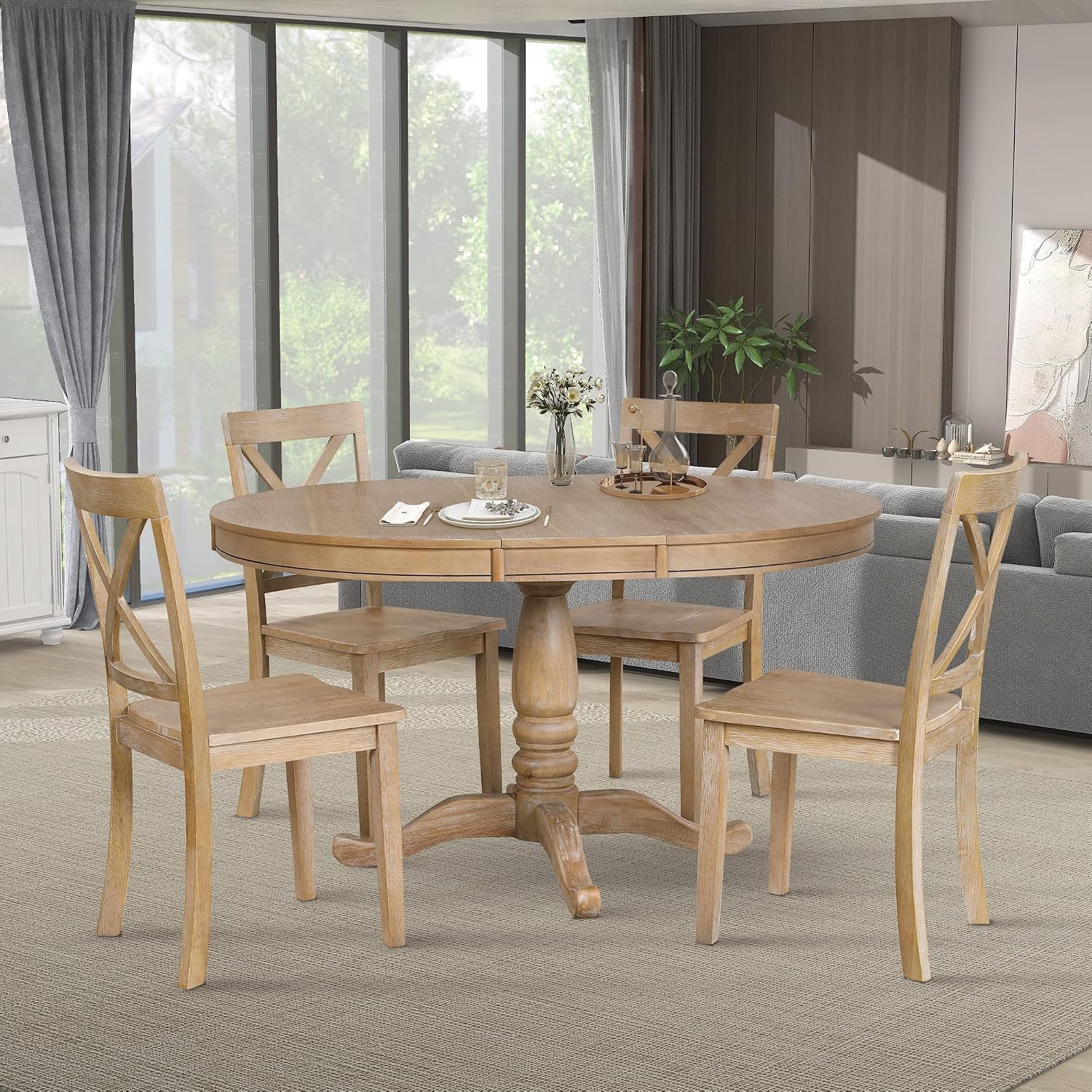 Harper & Bright Designs Modern Dining Table Set for 4,Round Table and 4 Kitchen Room Chairs,5 Piece Kitchen Table Set for Dining Room,Dinette,Breakfast Nook,Natural Wood Wash