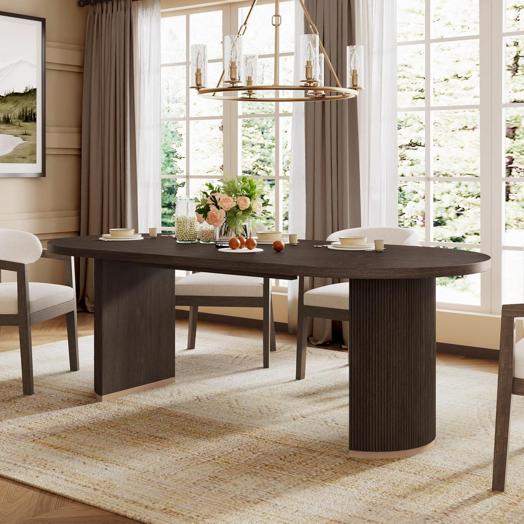 Christopher Knight Home Lancas Oval Top Dining Table - Modern Minimalist Wooden Pedestal Design - Seats 6 - Dark Brown Finish - Indoor Dining Room & Kitchen Table - Restaurant, Family Gatherings, Home