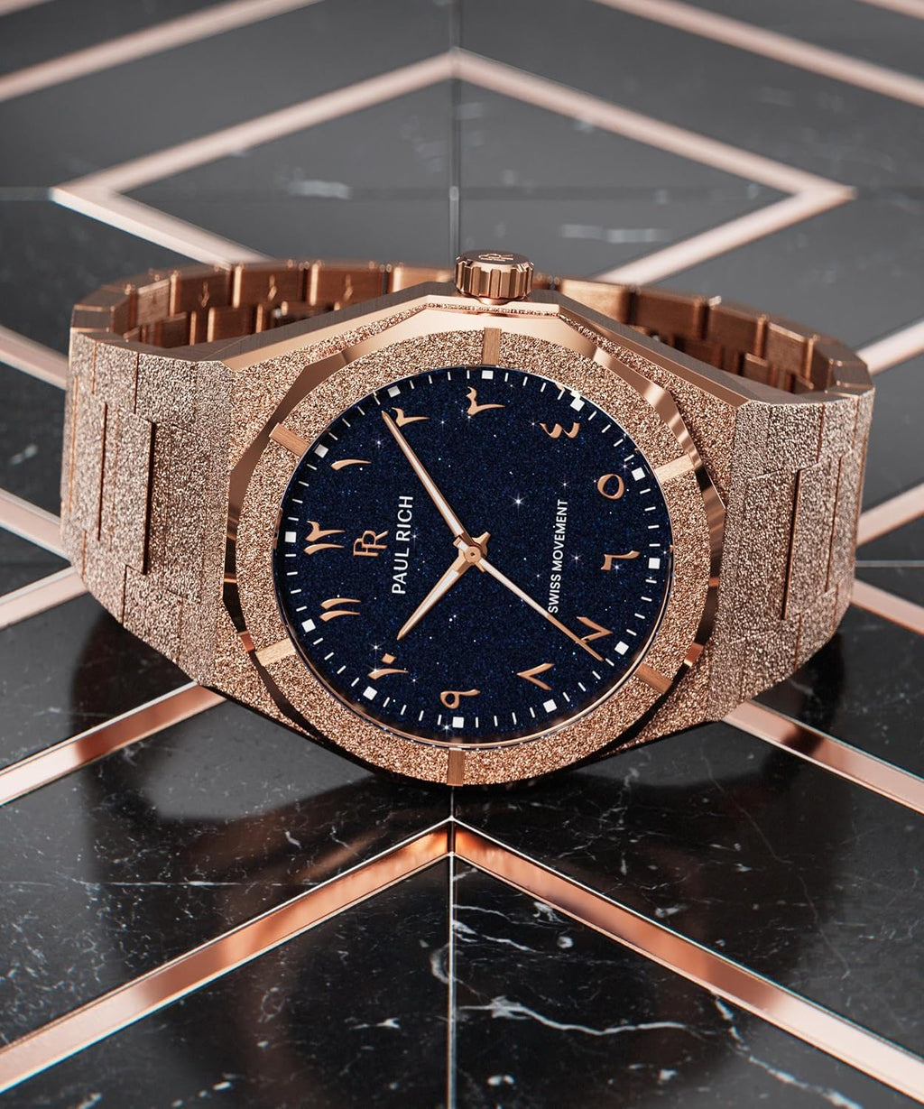 Paul Rich Men's Luxury Stainless Steel Watch - Rugged & Stylish Timepiece for Business, Gift, or Graduation - Fancy Analog Water Resistant Wrist Watch for Him - Frosted Star Dust II Arabic Dial