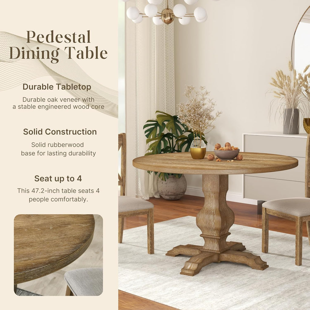 Roundhill Furniture Havre Pedestal Base Round Dining Table, Oak