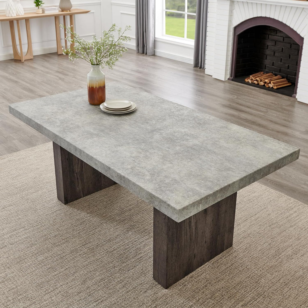 Roundhill Furniture Sorlen Modern 72' Dining Table with 3D Faux Concrete Top
