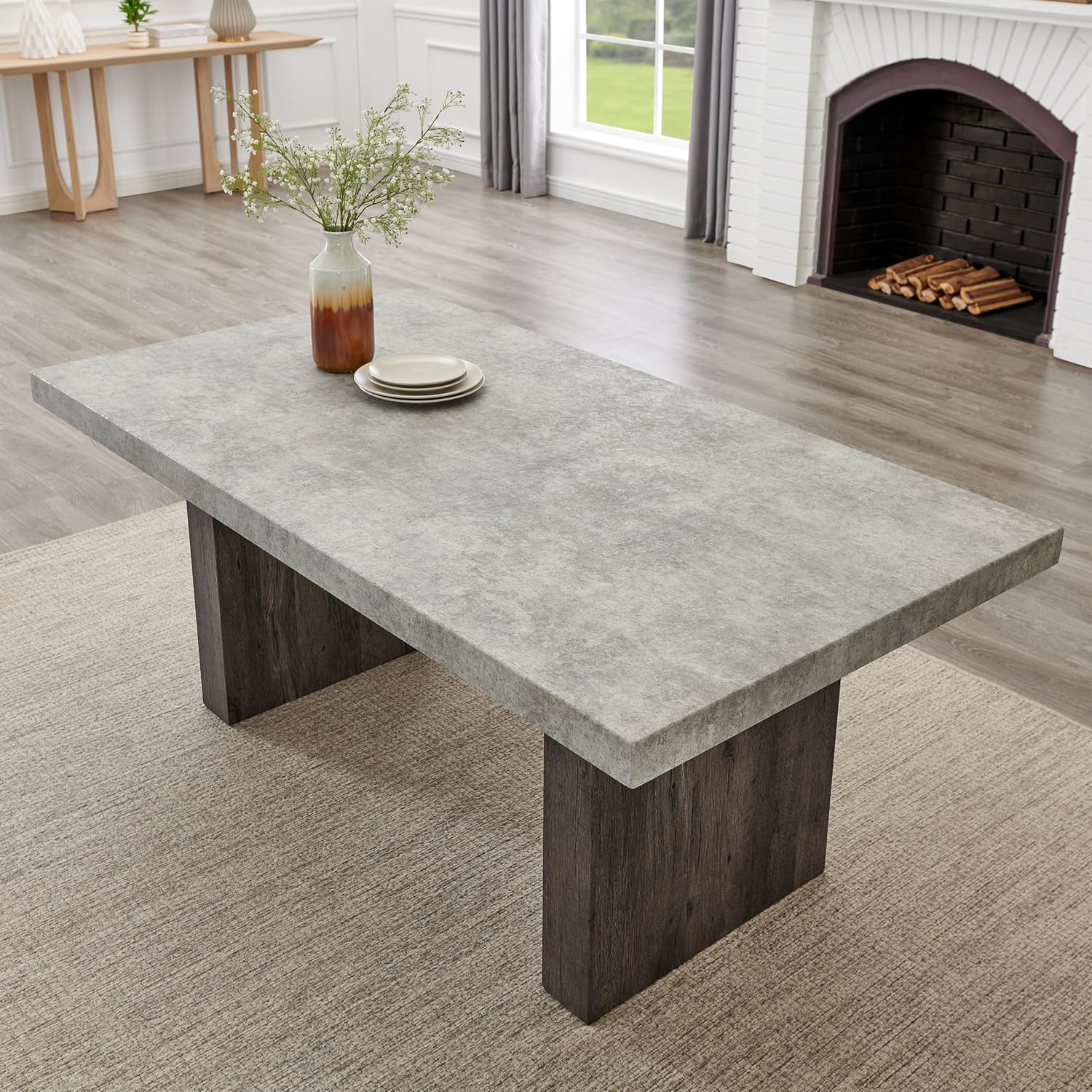 Roundhill Furniture Sorlen Modern 72' Dining Table with 3D Faux Concrete Top