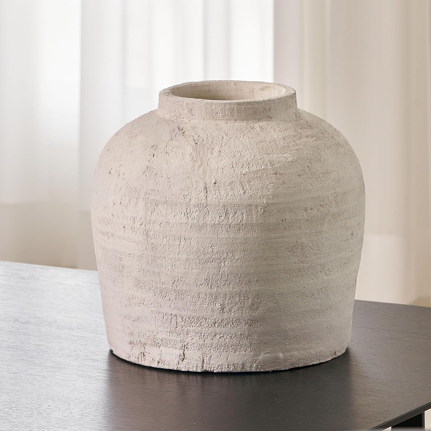 LB2 White Ceramic Large Vase, 11' Tall Zen Style, Terra Cotta Pitcher, Distressed Farmhouse Decor, Pottery Decorative Flower for Home Decor (B - White 11')