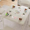 Folding Card Table and Chair Set of 3, Portable Square Card Table with 4 Upholstered Chairs, Foldable Chairs and Tables for Indoor and Outdoor Use, Space-Saving, No Assembly Required, Beige