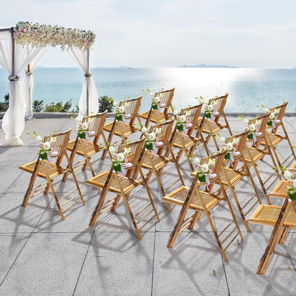 VINGLI Bamboo Folding Chair, Foldable Dining Wood Chairs Comfortable Seat for Outdoor & Indoor, Patio, Porch, Wedding, Party, Event,Brown (2 Pack)