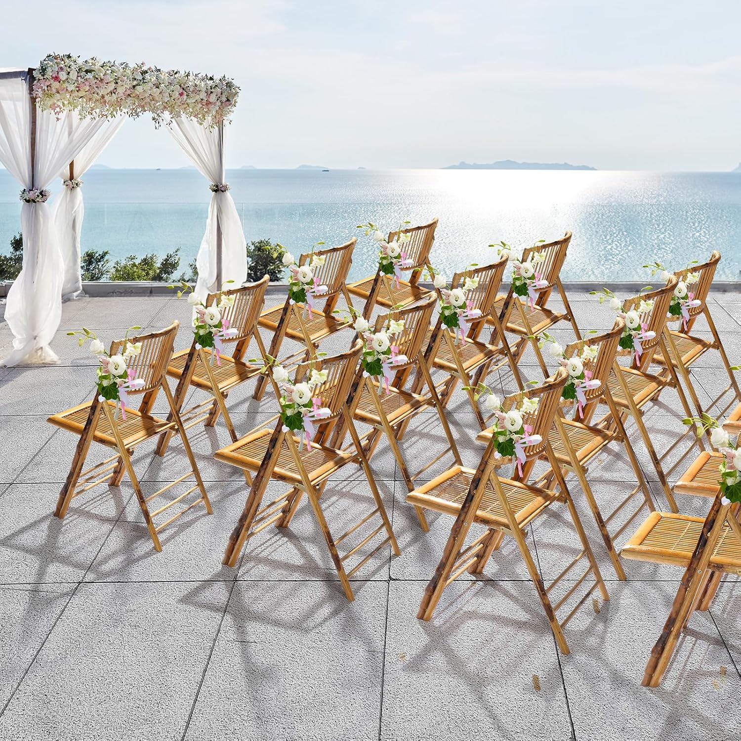 VINGLI Bamboo Folding Chair, Foldable Dining Wood Chairs Comfortable Seat for Outdoor & Indoor, Patio, Porch, Wedding, Party, Event,Brown (2 Pack)