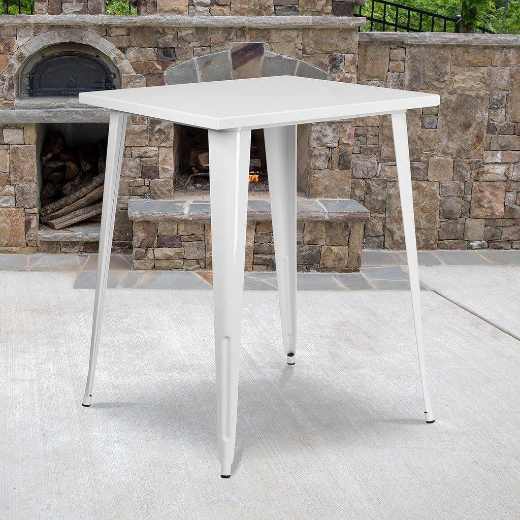 EMMA + OLIVER Commercial Grade 31.5' Square White Metal Indoor-Outdoor Bar Height Table