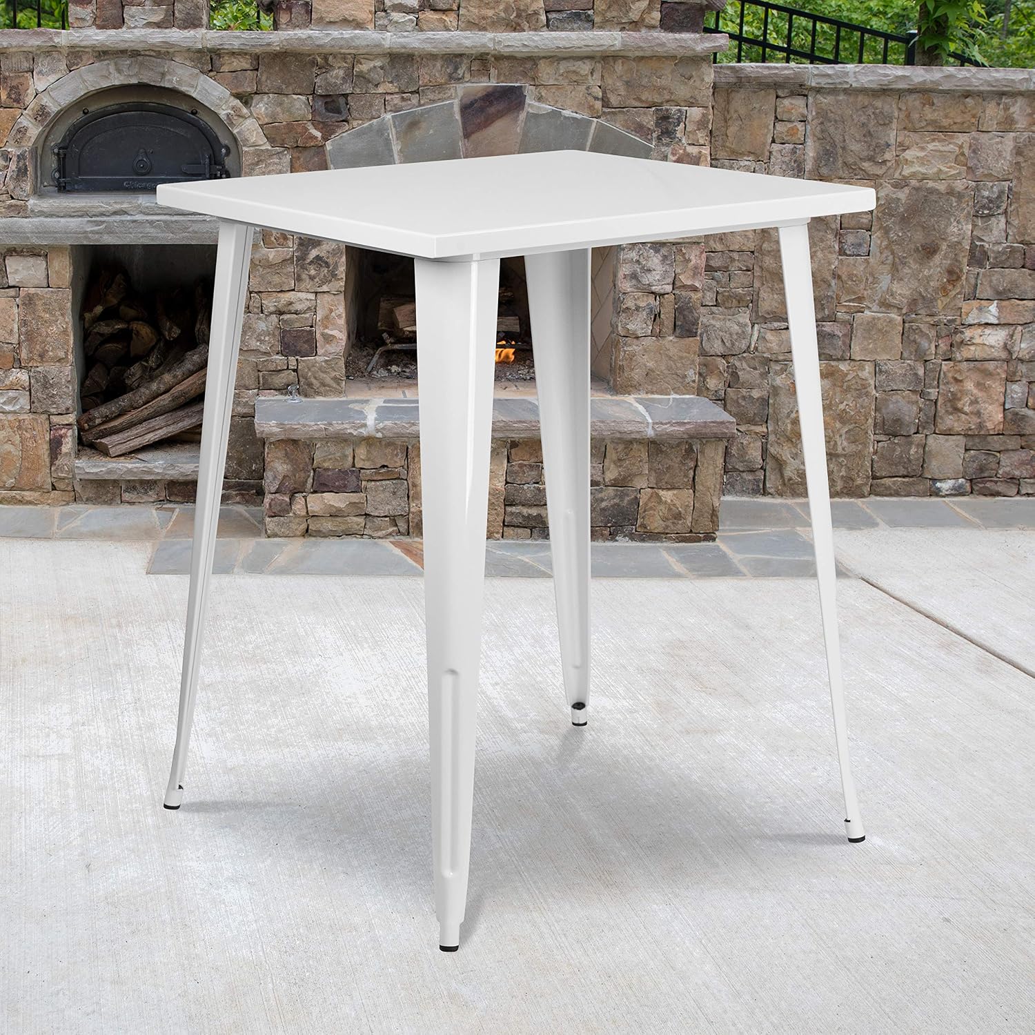 EMMA + OLIVER Commercial Grade 31.5' Square White Metal Indoor-Outdoor Bar Height Table