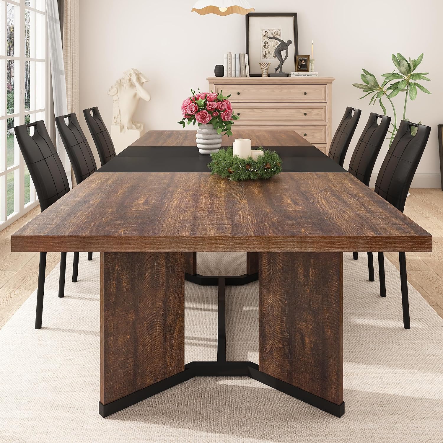 59'-86' Extendable Dining Table for 6 8 10 People,86' Farmhouse Rectangle Extending Dining Table w/Removable Leaves Space Saving,Wooden Adjustable Tables for Kitchen Office Living Room(BR+BK)