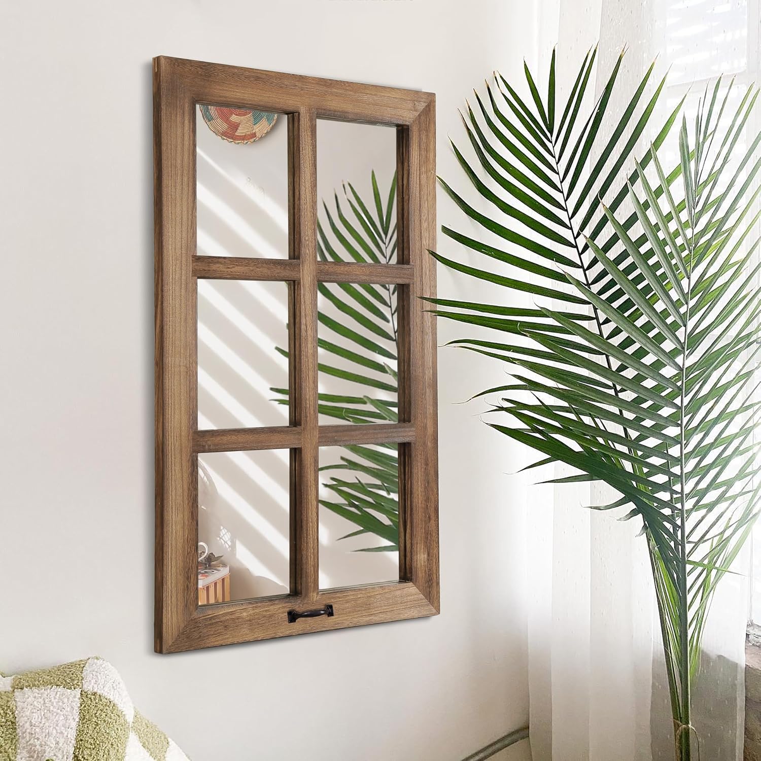 LOSOUR 2 Pack 24x40 Mirrors for Wall Decor, Farmhouse Distressed Wood Windowpane Mirror, Rustic Home Wall Decor Accents for Bedroom Living Room Dining Room, Kitchen, Mantle (2, Brown, 40' L x 24' W)