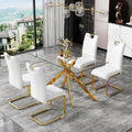 51.18' Rectangular Glass Dining Table, Tempered Glass Kitchen Tabe with Metal Legs, Stylish and Sturdy Dinner Table for Home and Outdoor Dining (Golden, 51.18'')